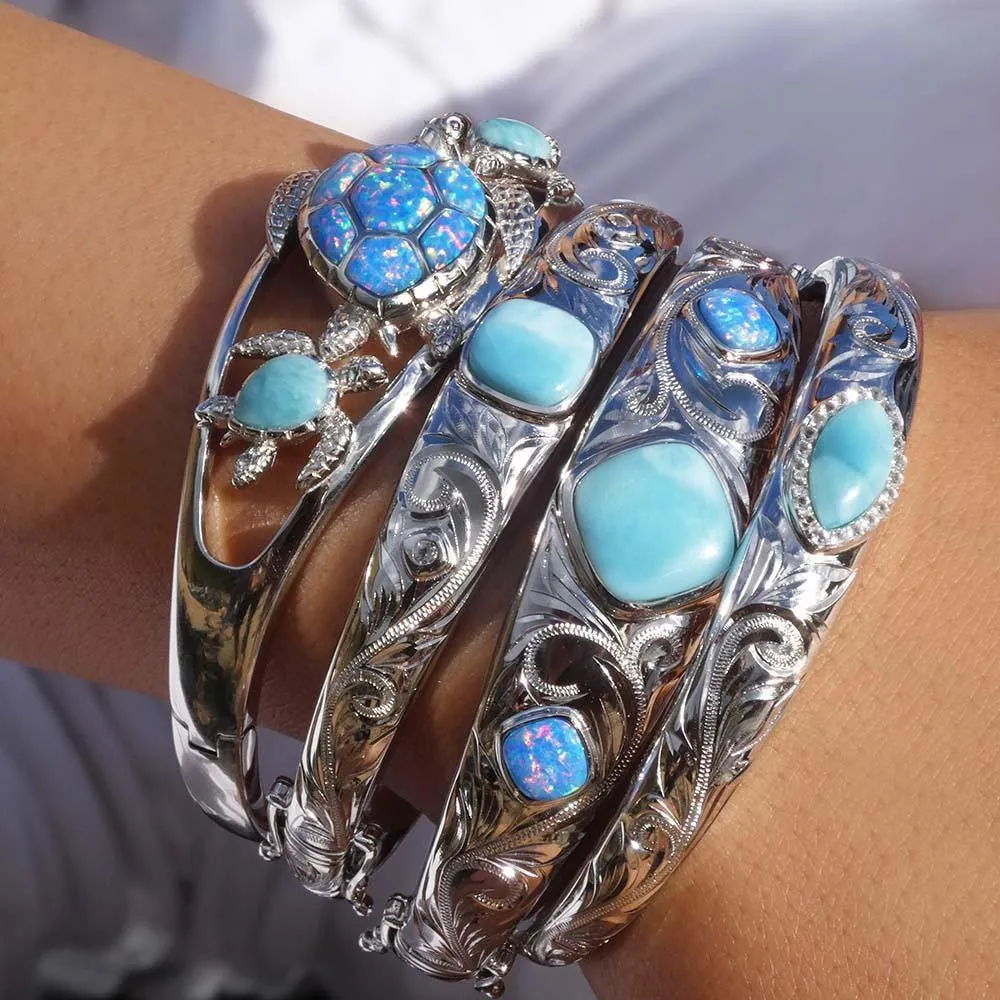 Larimar Engraved Scroll Bangle