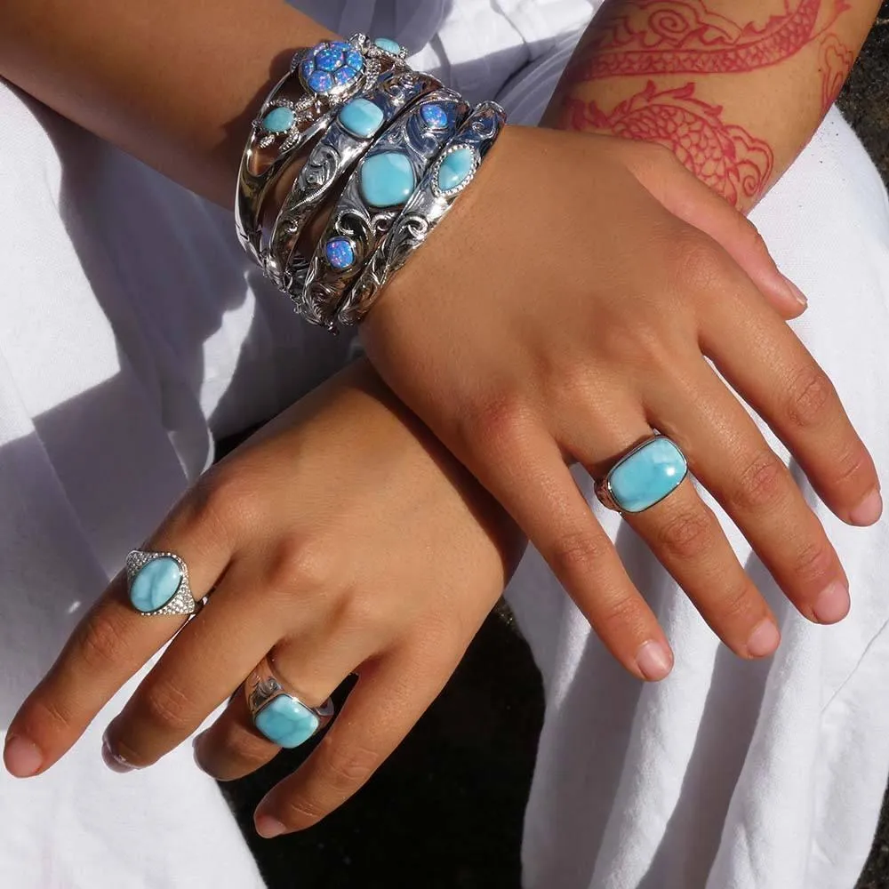 Larimar Engraved Scroll Bangle