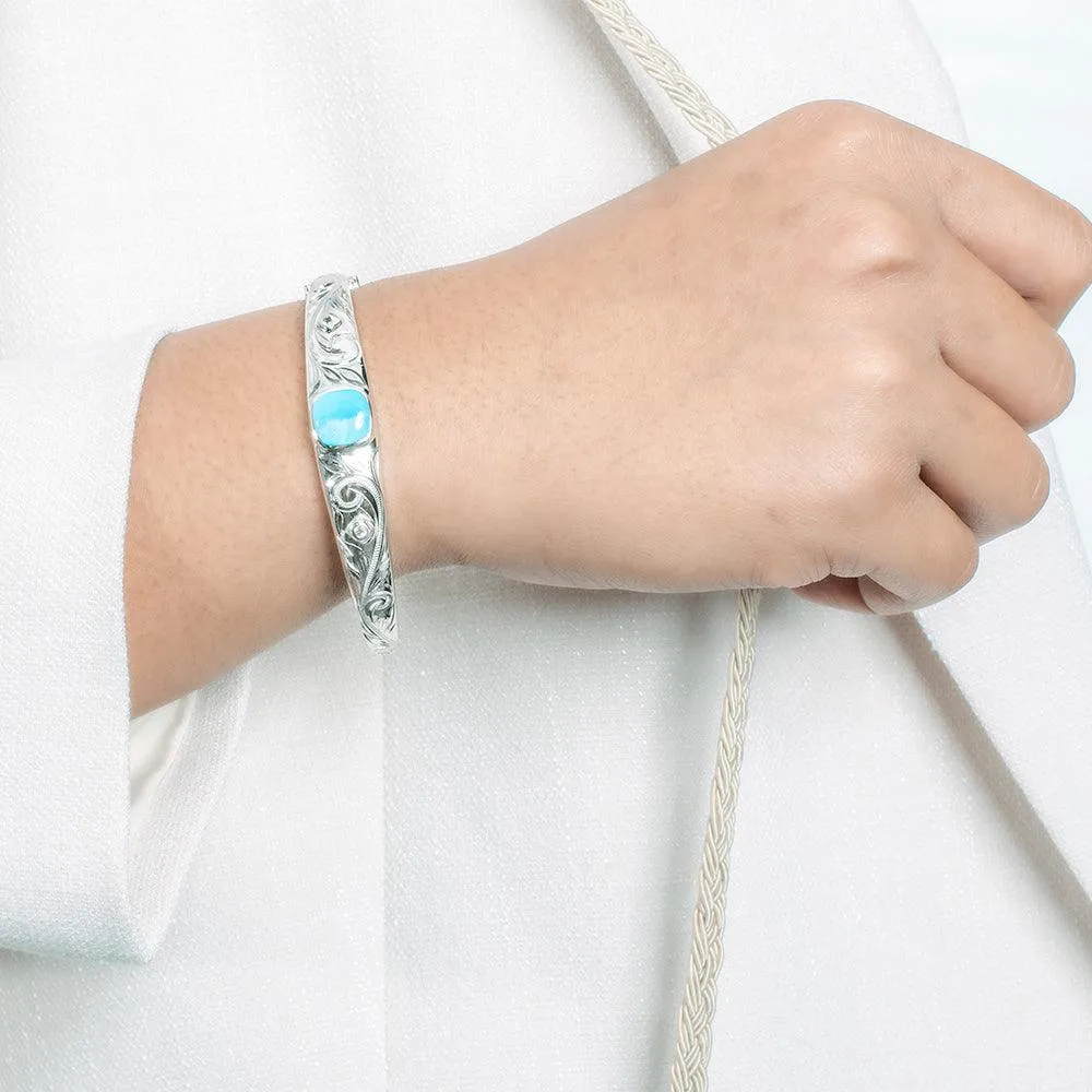 Larimar Engraved Scroll Bangle