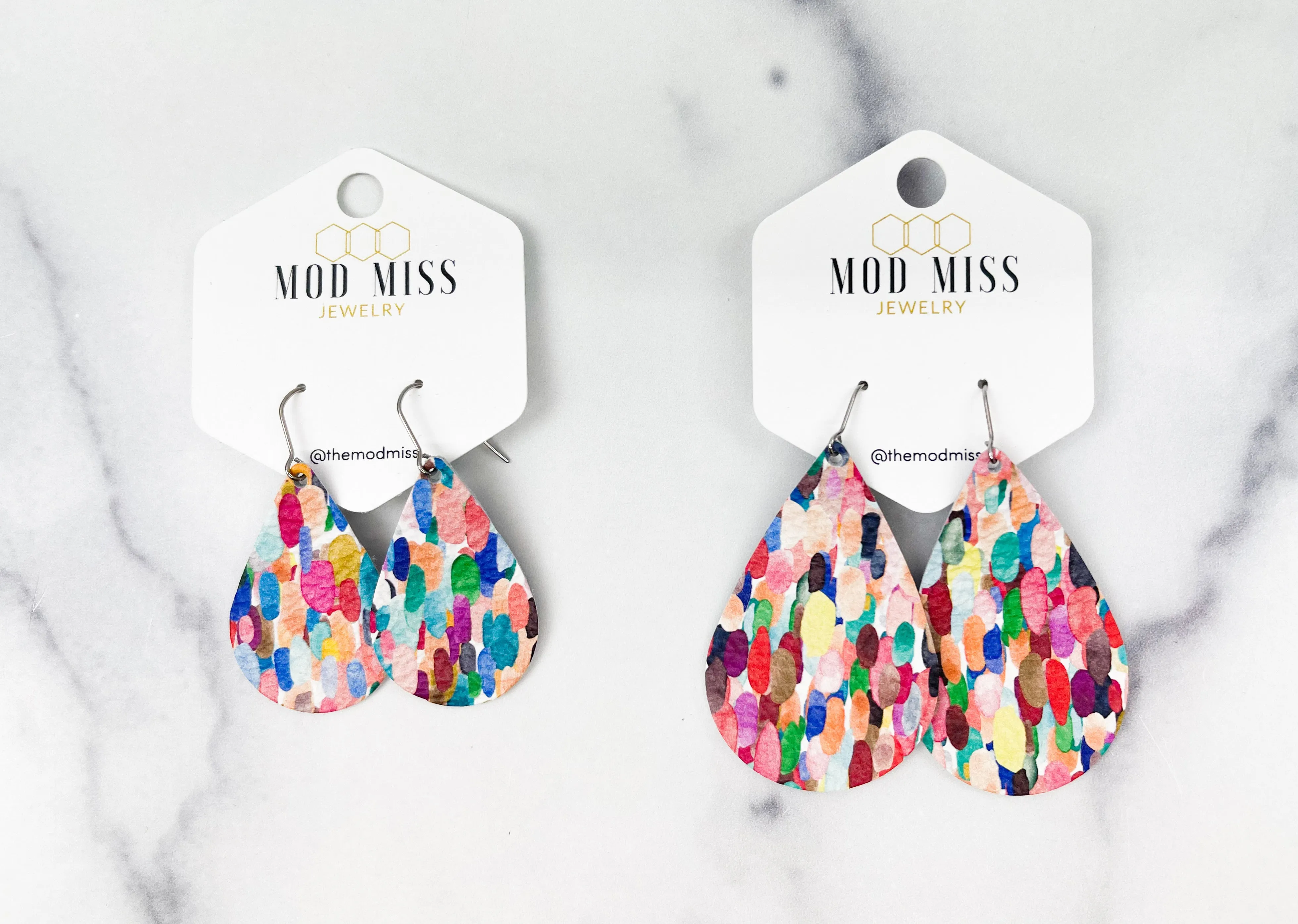 Leather Teardrop Earring Confetti Rainbow