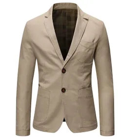 Light Khaki Two-Button Solid Color Jacket