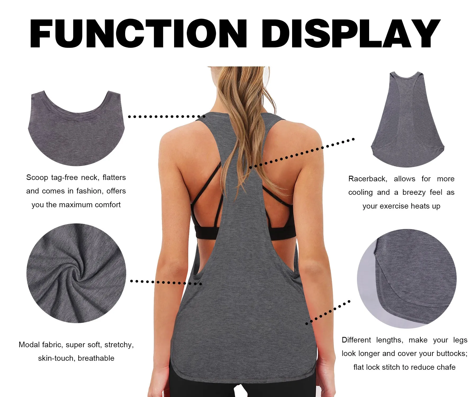 Low Cut Loose Fit Tank Top heathercharcoal_yogastudio