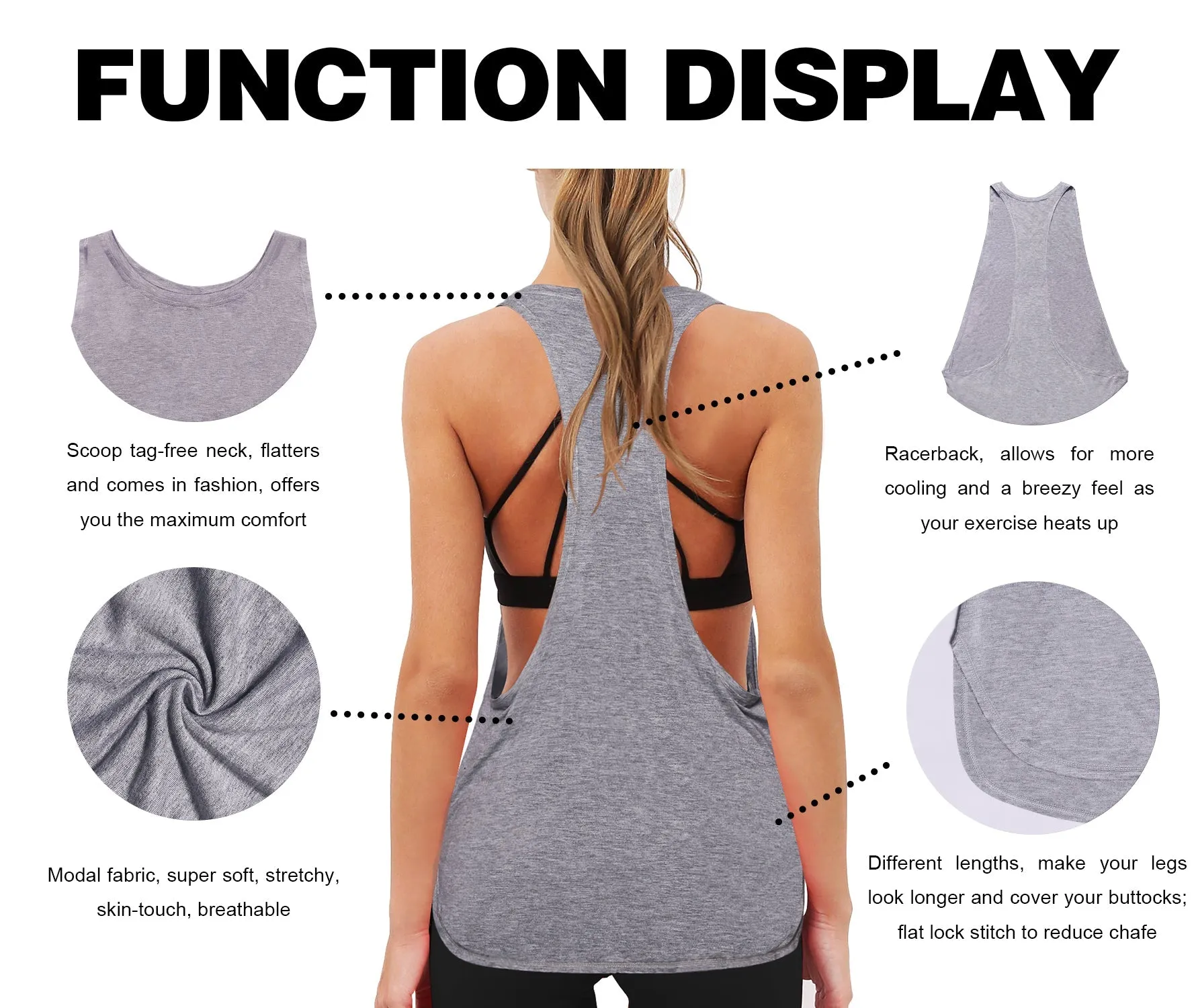 Low Cut Loose Fit Tank Top heathergray_yogastudio