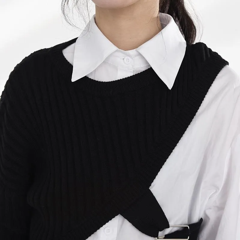 Manami Knitted Long Sleeve Irregular Shirt - Black