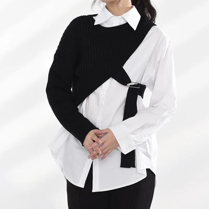 Manami Knitted Long Sleeve Irregular Shirt - Black