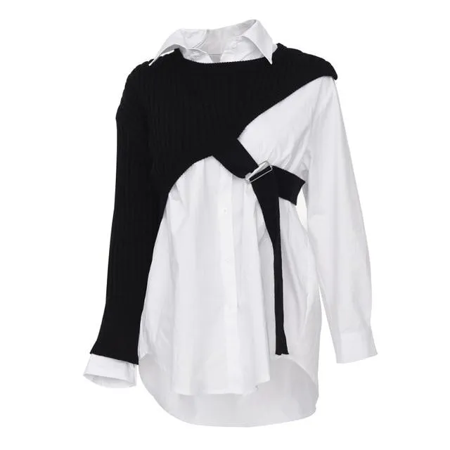 Manami Knitted Long Sleeve Irregular Shirt - Black