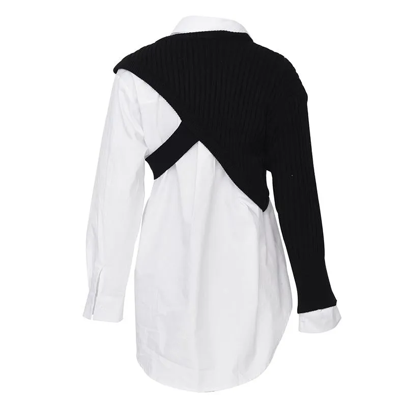 Manami Knitted Long Sleeve Irregular Shirt - Black