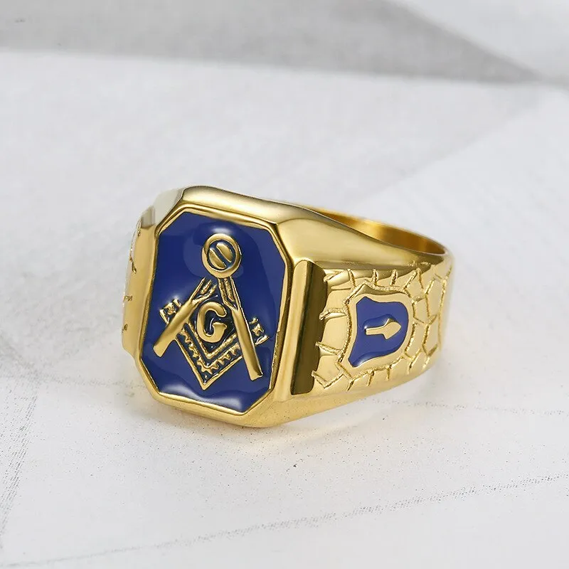 Masonic Gold-Plated Titanium Fashion Ring