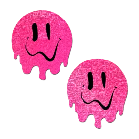 Melty Smiley Face: Neon PInk Melted Smiling Face Nipple Pasties