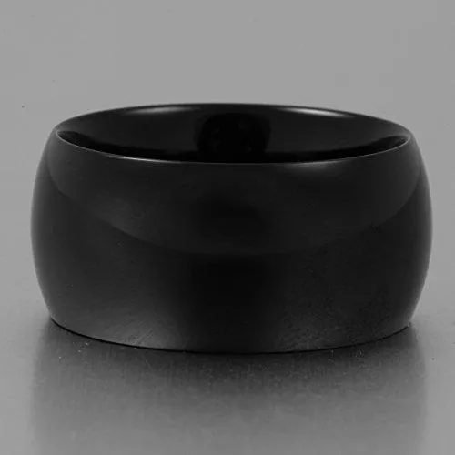 Men 12mm Classic Black Titanium Carbide Ring Wedding Engagement Domed High Polished Wide Smooth Band