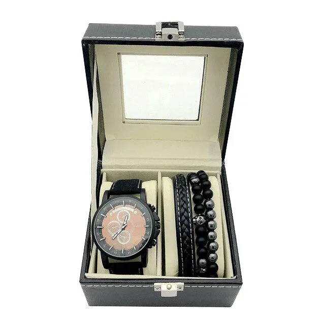 Men High-Quality Large Dial Casual Quartz Watch and Bracelet Gift Box Set