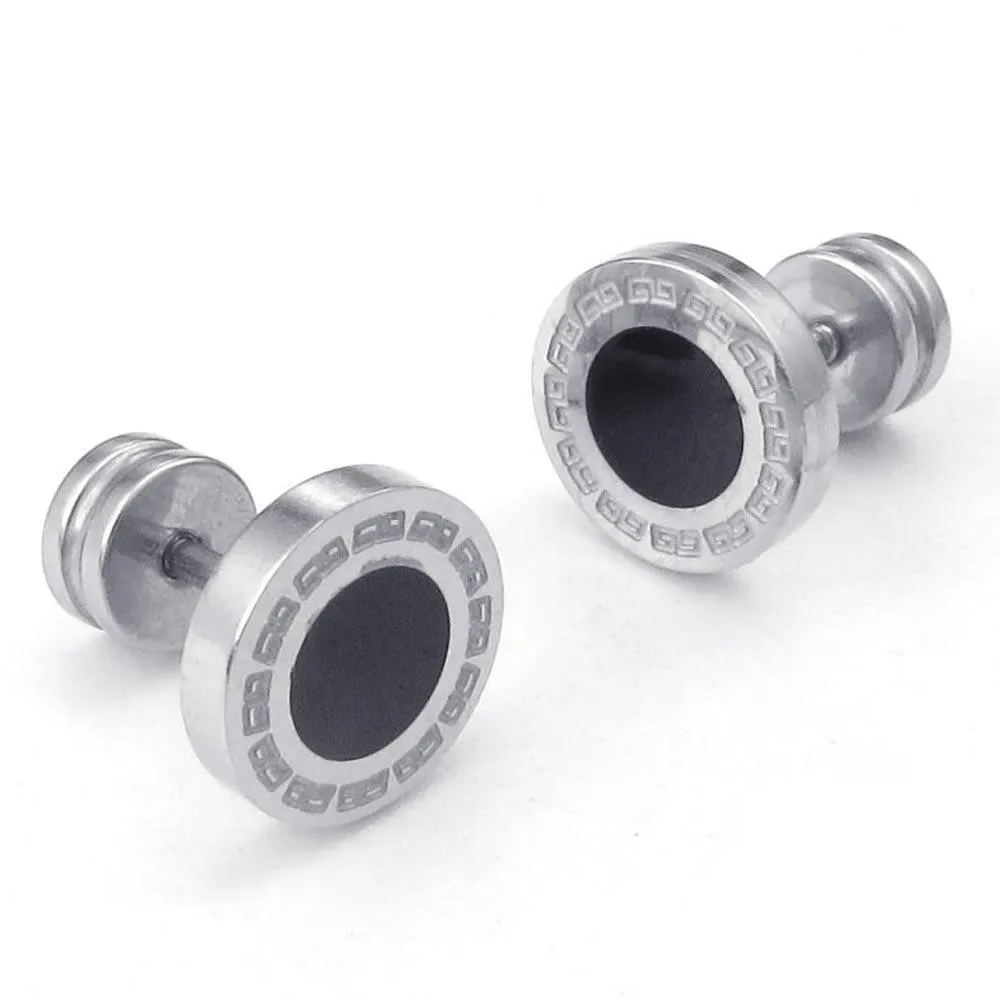 Men Stainless Steel Classic Stud Earrings Set, Silver Black