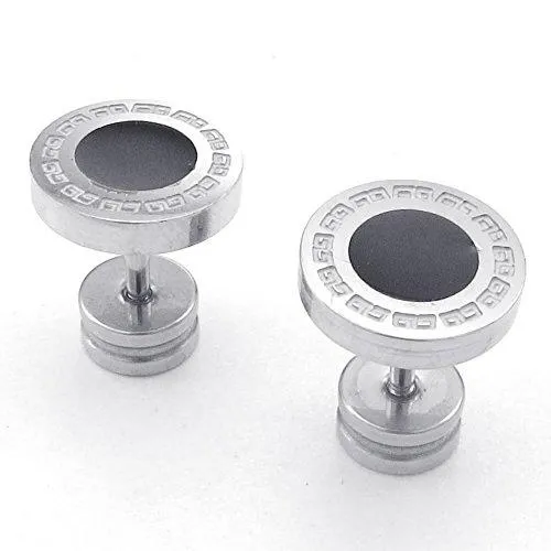 Men Stainless Steel Classic Stud Earrings Set, Silver Black