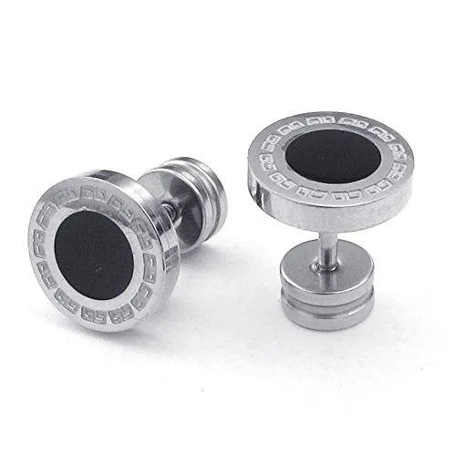 Men Stainless Steel Classic Stud Earrings Set, Silver Black