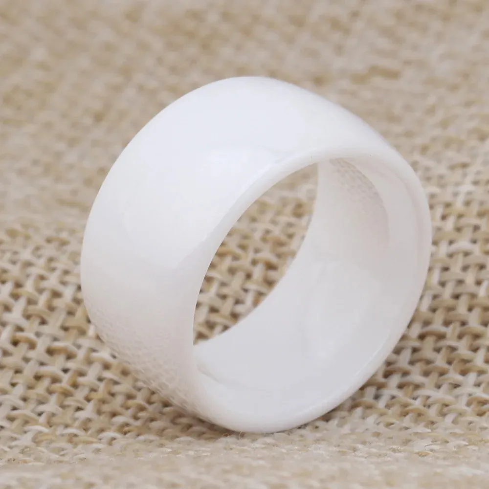 Men Women 12mm White Ceramic Wedding Ring Engagement Band High Polished Domed Design Comfort Fit