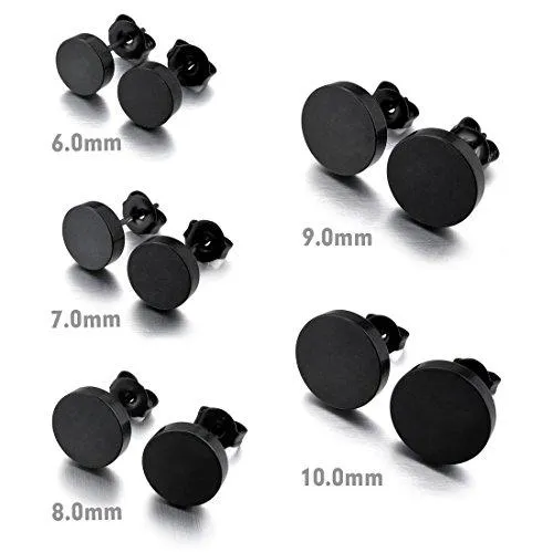 Men's 6mm Stainless Steel Stud Earrings Black