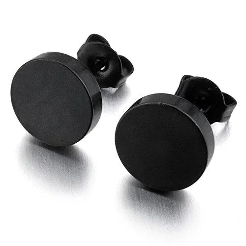 Men's 6mm Stainless Steel Stud Earrings Black