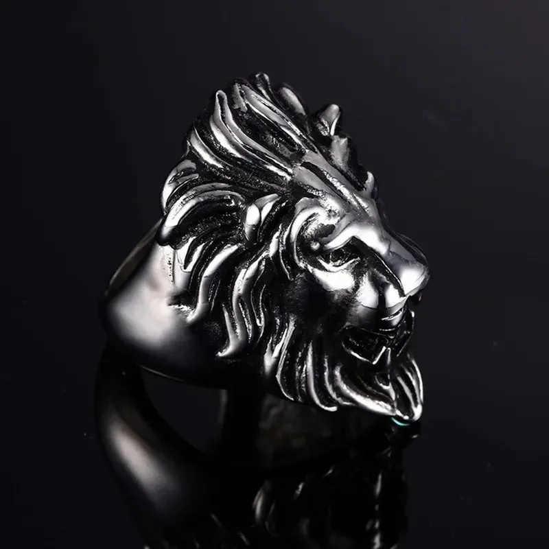 Men's Biker Stainless Steel Punk Rock Style Gothic Personalized Cool Lion Head Ring