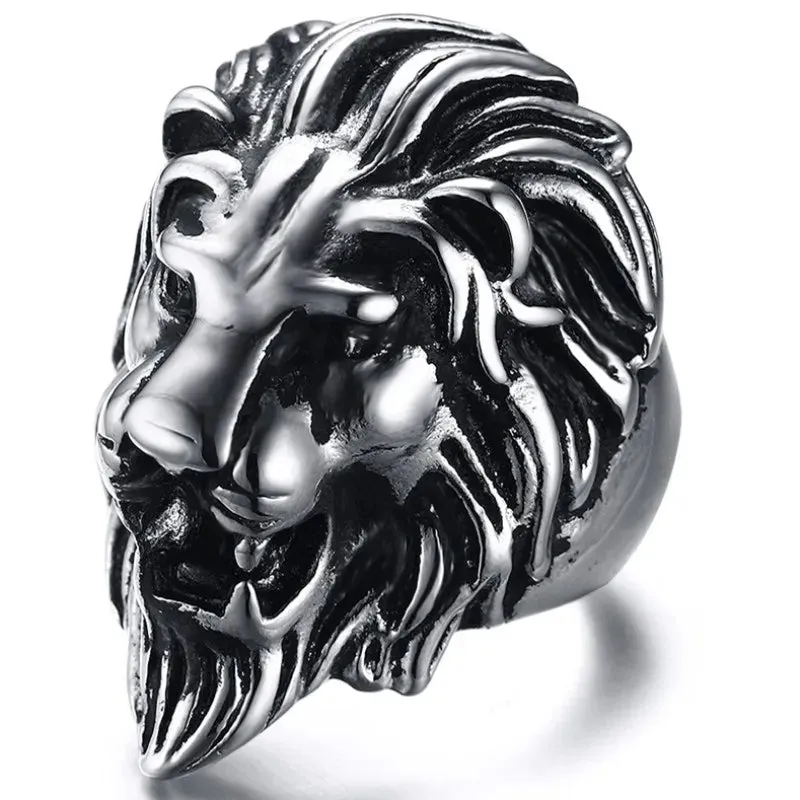 Men's Biker Stainless Steel Punk Rock Style Gothic Personalized Cool Lion Head Ring