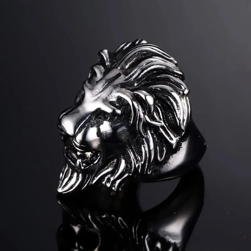 Men's Biker Stainless Steel Punk Rock Style Gothic Personalized Cool Lion Head Ring