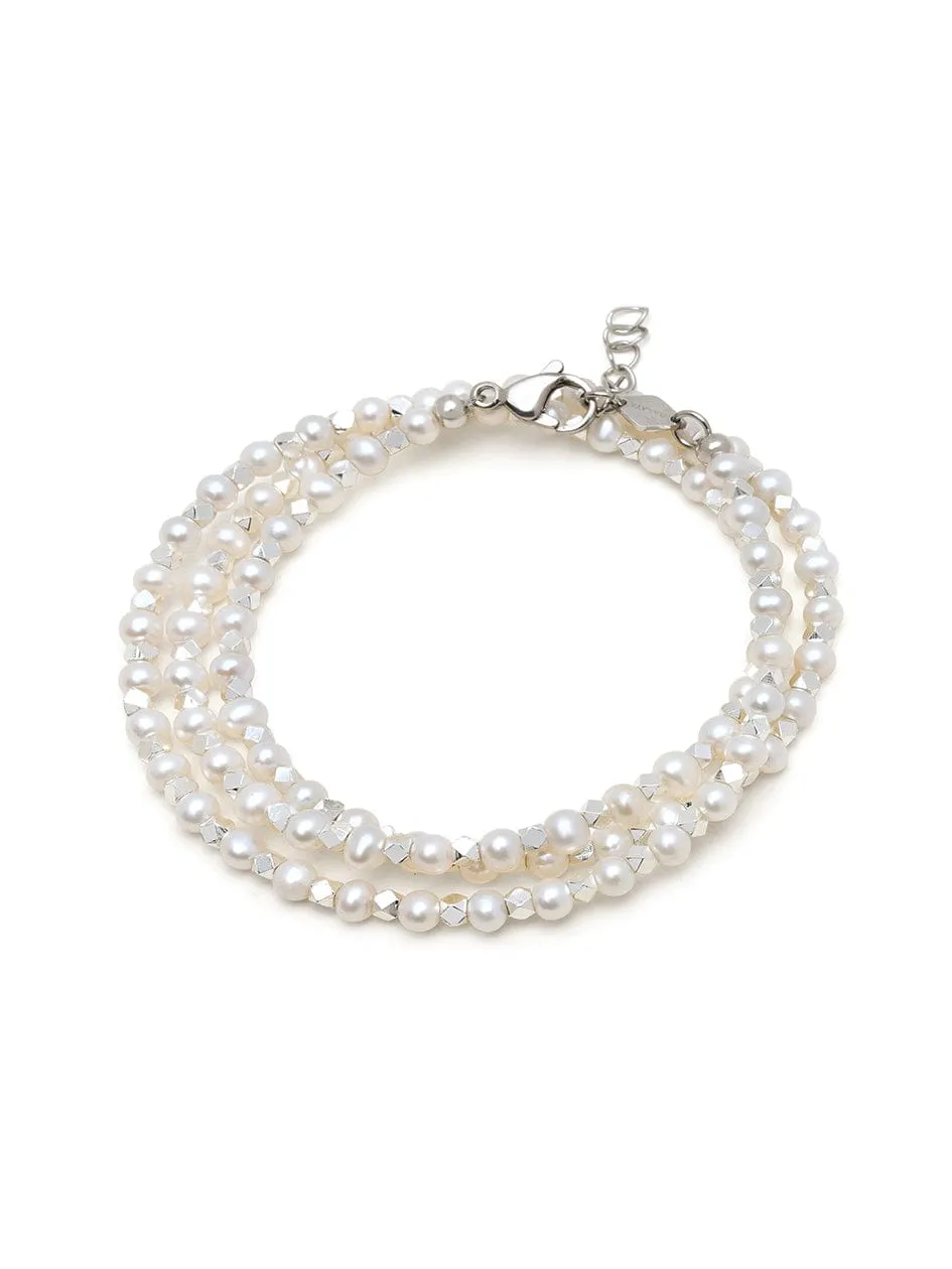 Men's Silver Wrap-Around Bracelet with Pearls