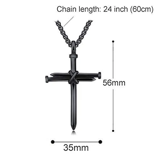 Men's Stainless Steel Pendant Necklace Nail Cross Polished Gold Silver Black