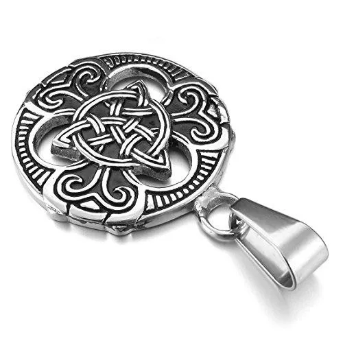 Men's Stainless Steel Pendant Necklace Silver Tone Black Irish Celtic Knot Triquetra