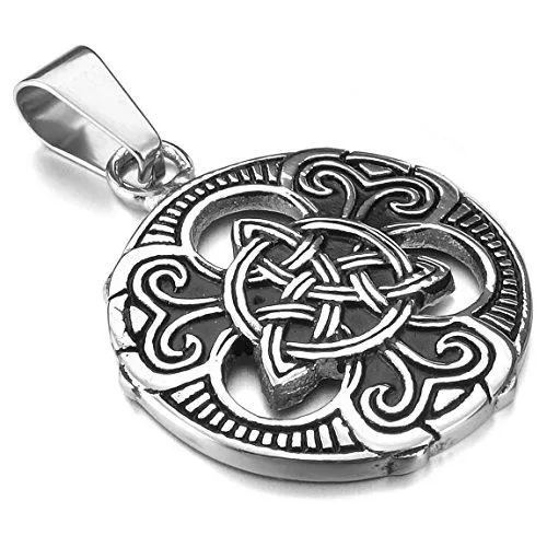 Men's Stainless Steel Pendant Necklace Silver Tone Black Irish Celtic Knot Triquetra