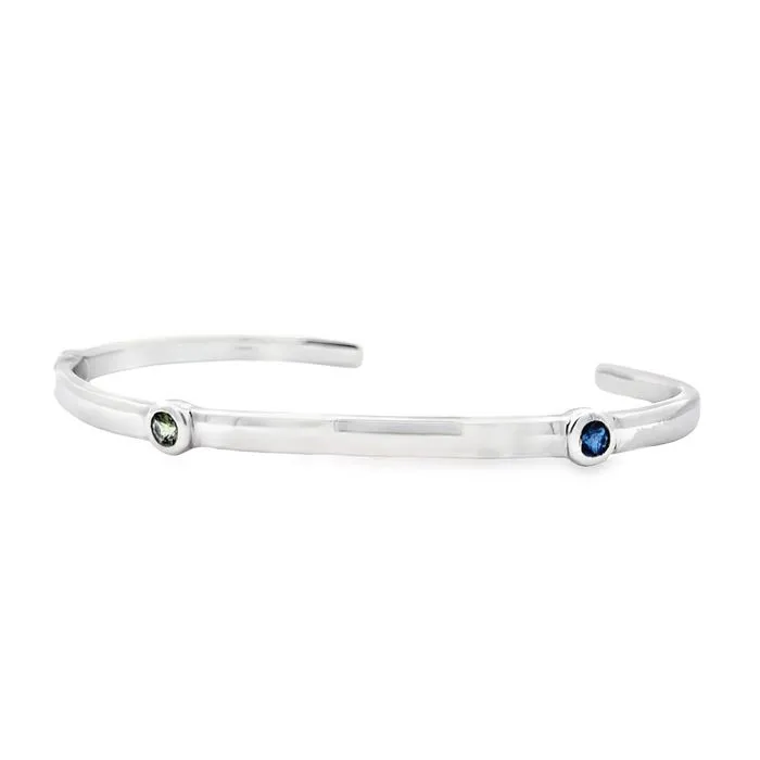 Mountz Collection Three-Stone Family Cuff Bracelet with London Blue Topaz and Peridot in Sterling Silver