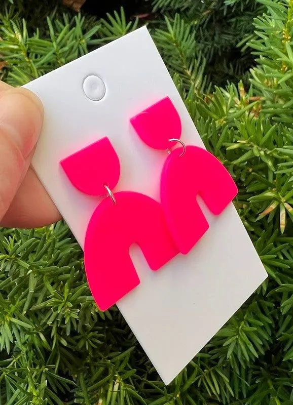 Neon Pink Arch Earrings