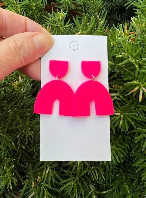 Neon Pink Arch Earrings