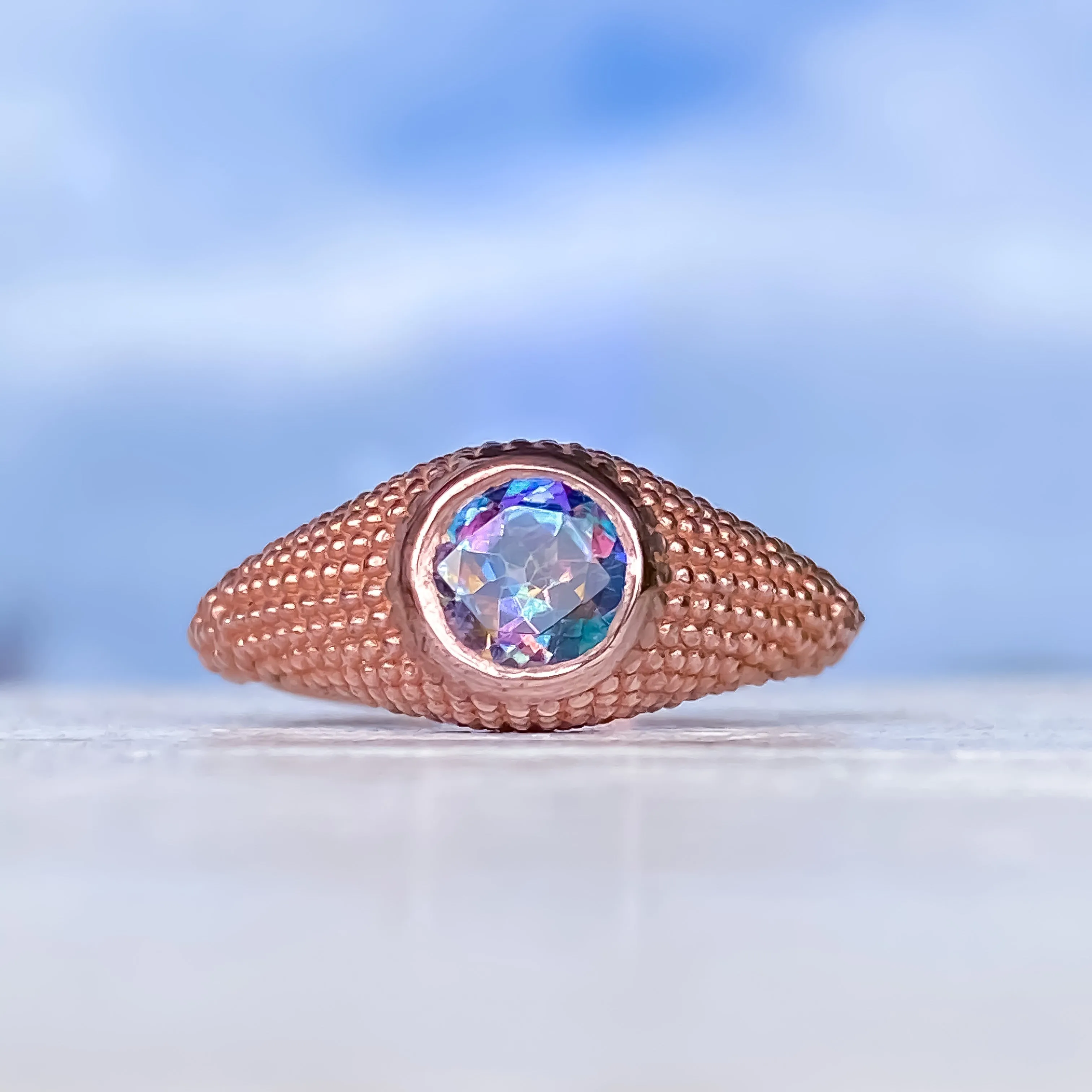 Nubia Round Garden Blue Topaz Rose Gold Ring Size 7.25US