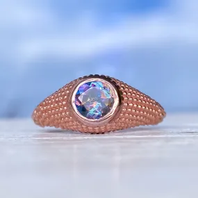 Nubia Round Garden Blue Topaz Rose Gold Ring Size 7.25US