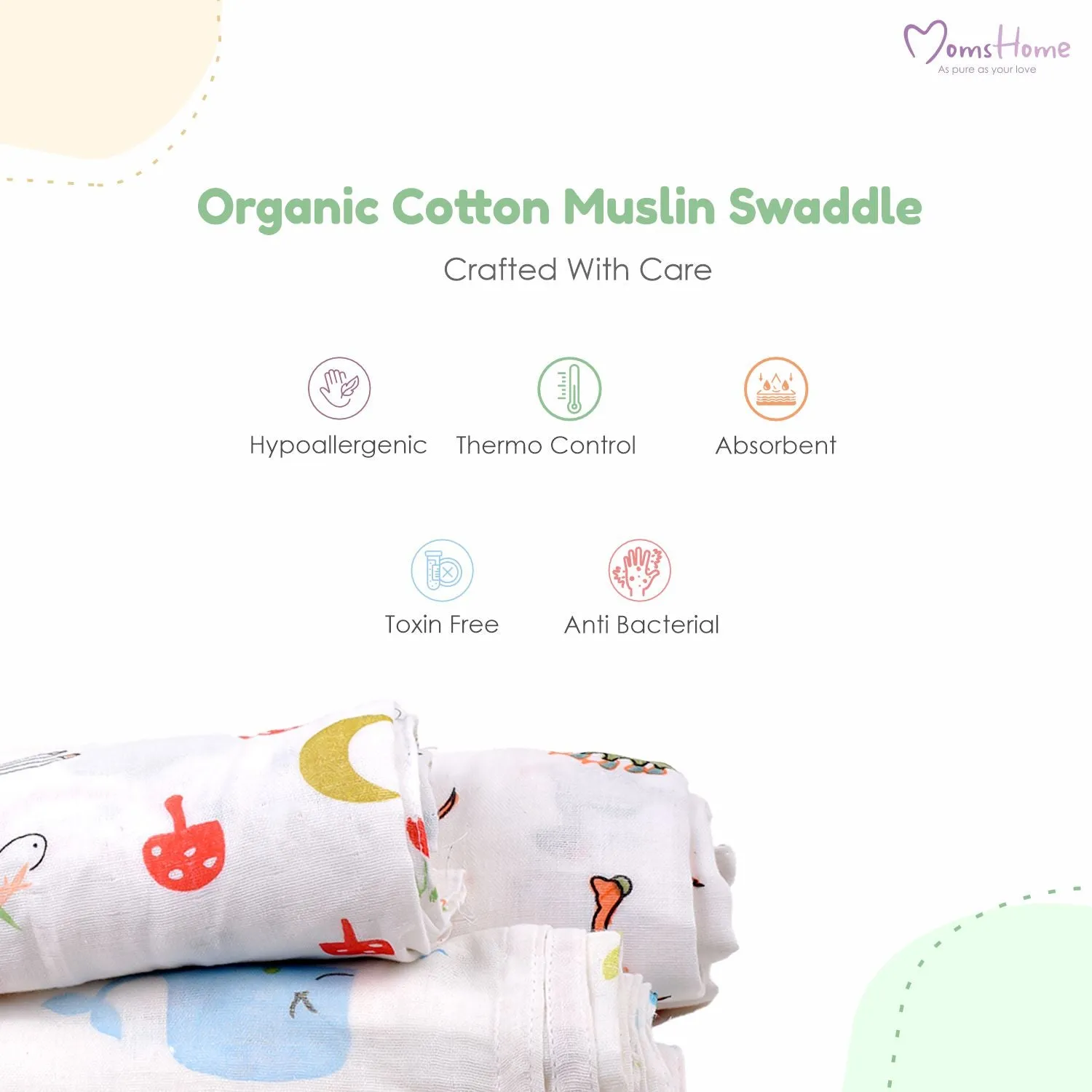 Organic Cotton Baby Muslin Cloth Swaddle | 0-12 Months | Pack of 3