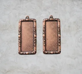 Oxidized Copper Ornate Rectangle Bezel Frame Charms x 2 - 2873RCOSG