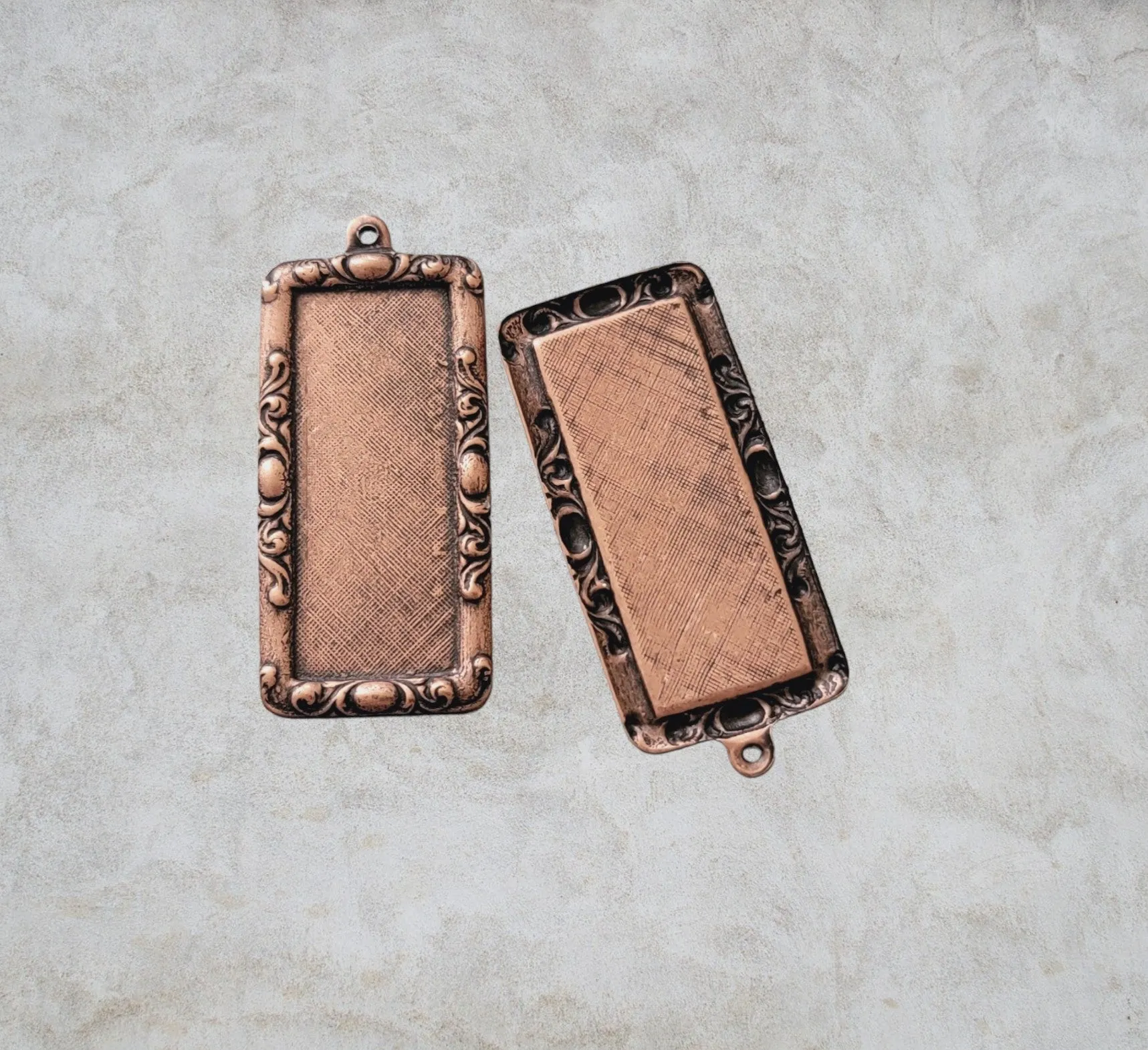 Oxidized Copper Ornate Rectangle Bezel Frame Charms x 2 - 2873RCOSG