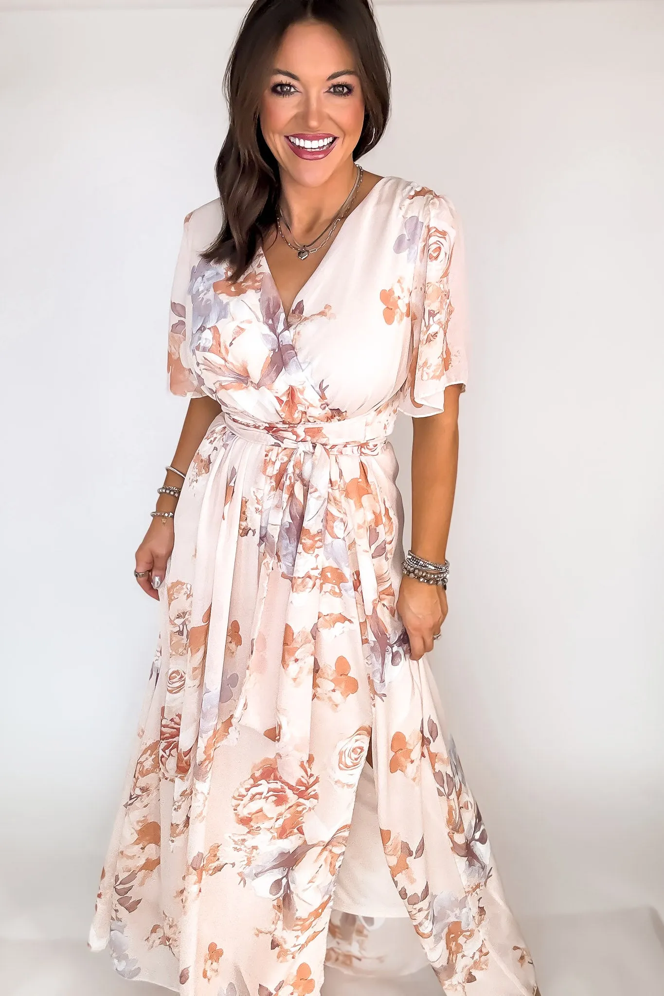 Peach Faded Floral Maxi Dress