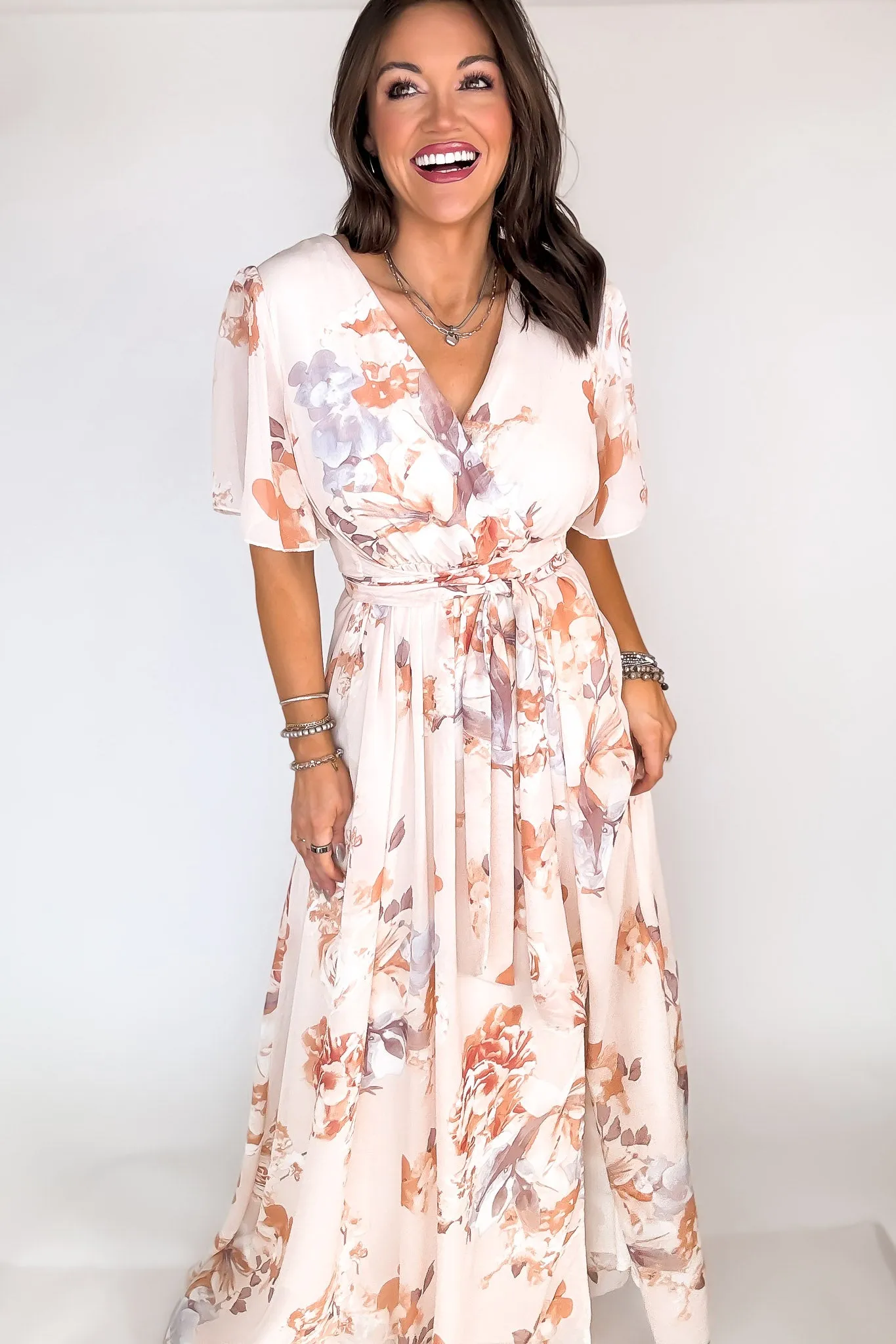 Peach Faded Floral Maxi Dress