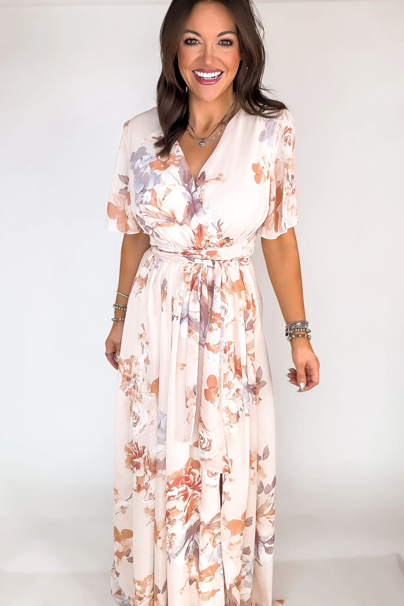 Peach Faded Floral Maxi Dress