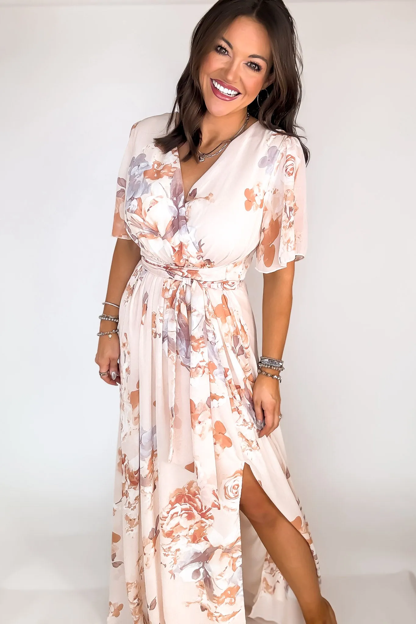 Peach Faded Floral Maxi Dress