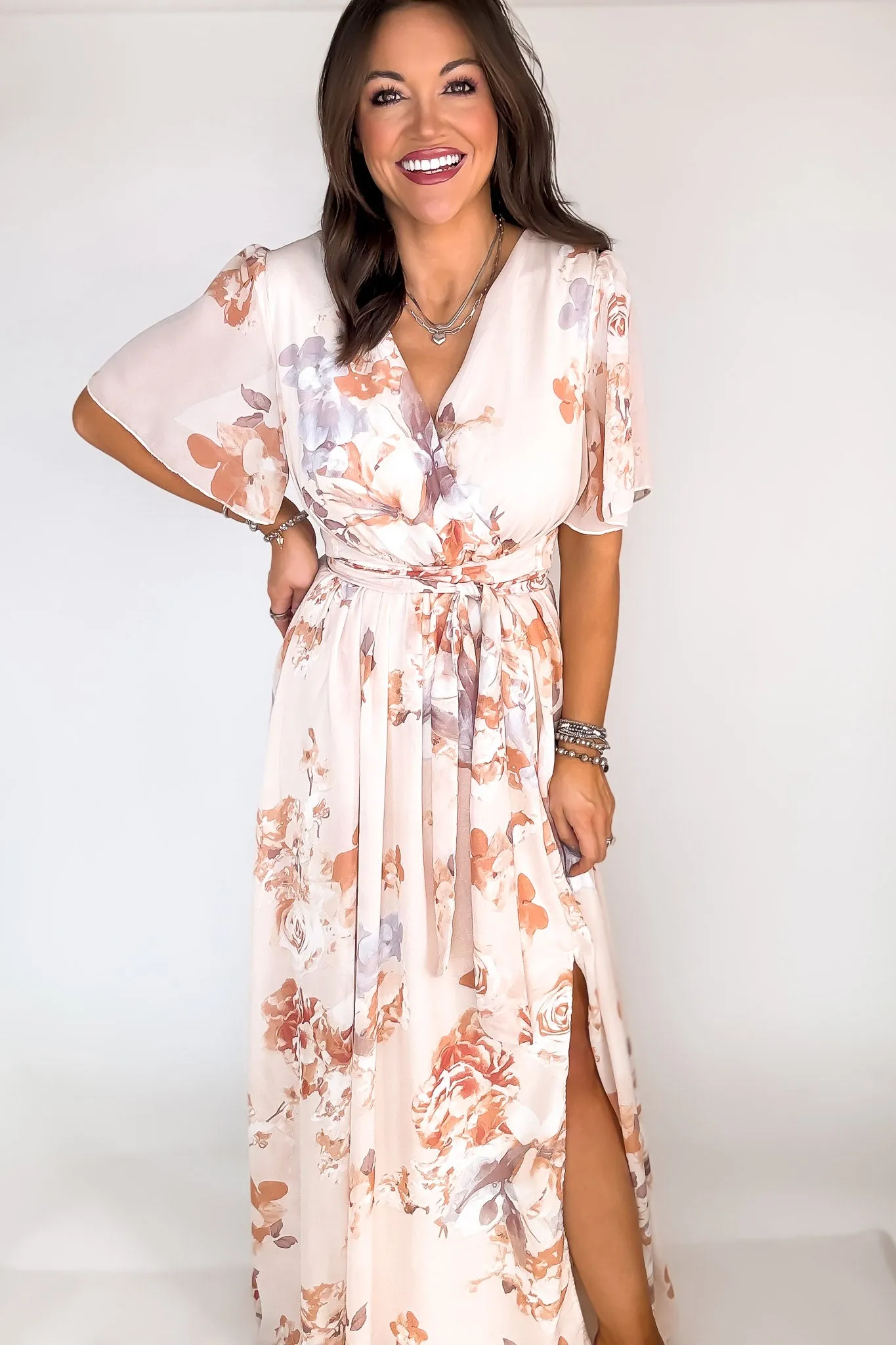 Peach Faded Floral Maxi Dress