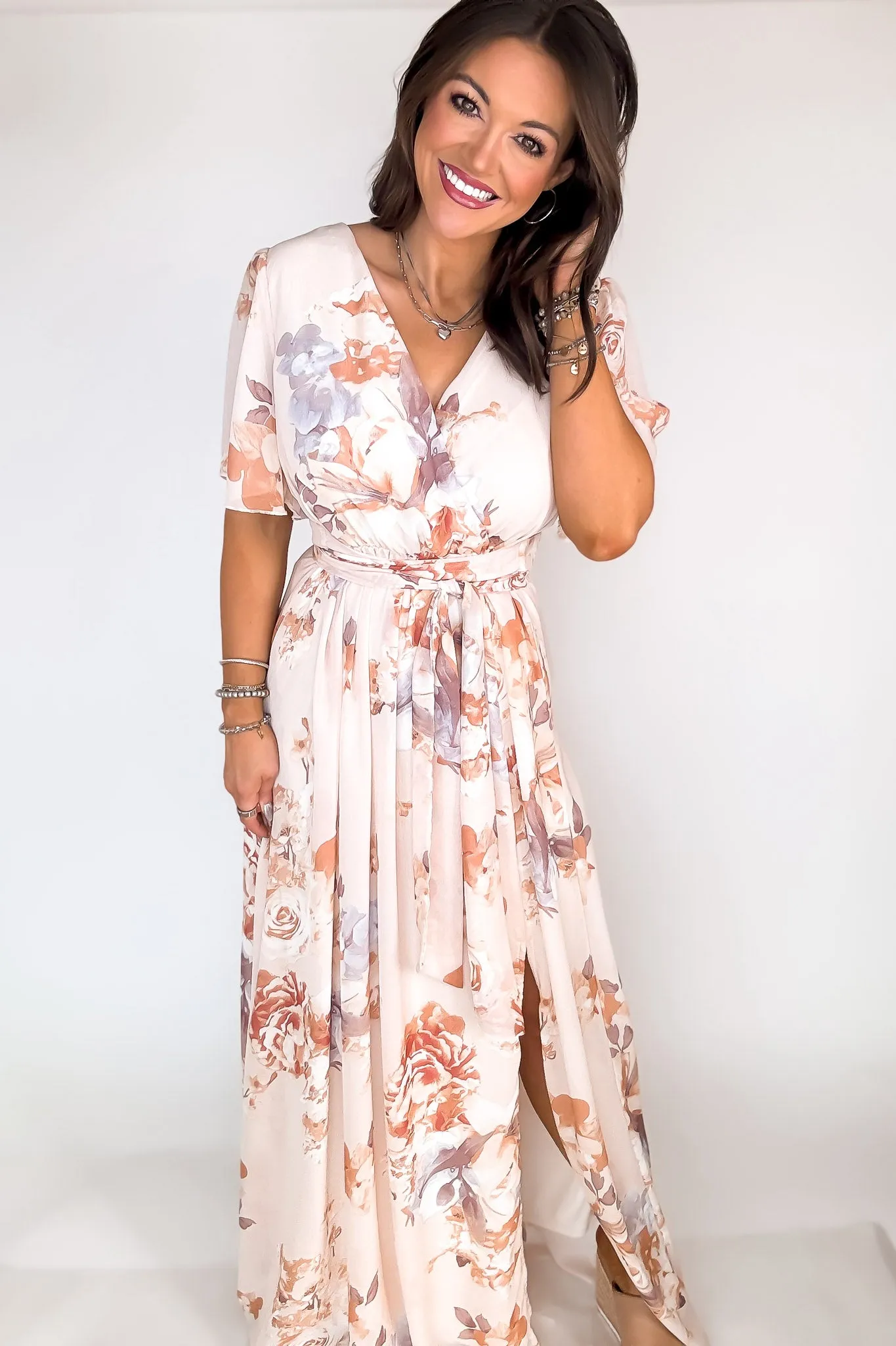 Peach Faded Floral Maxi Dress