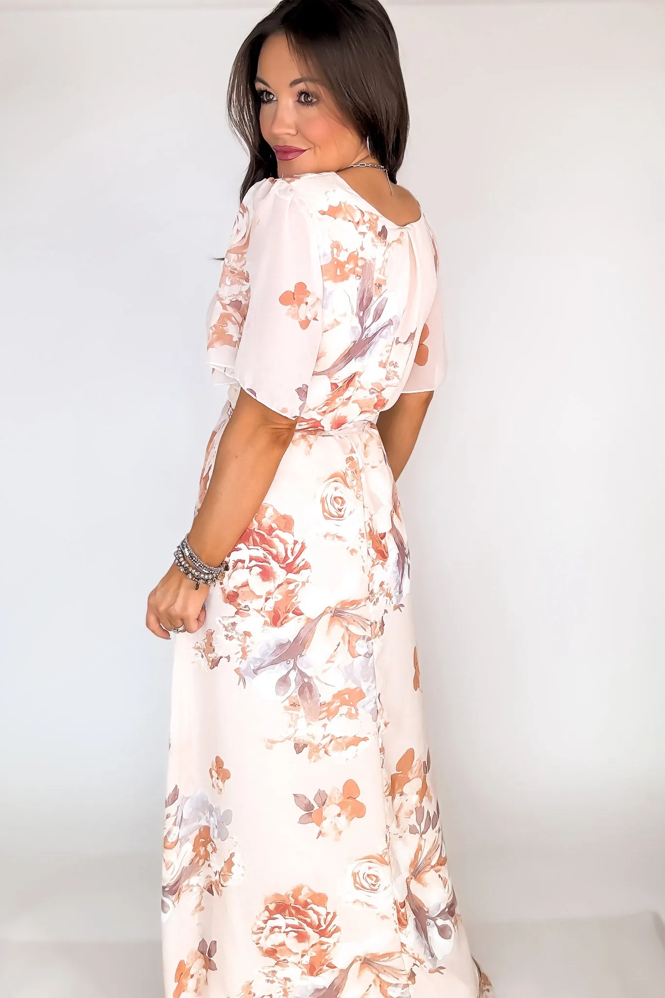 Peach Faded Floral Maxi Dress