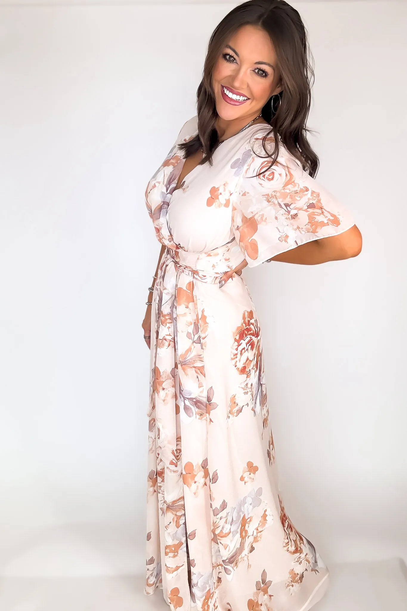 Peach Faded Floral Maxi Dress