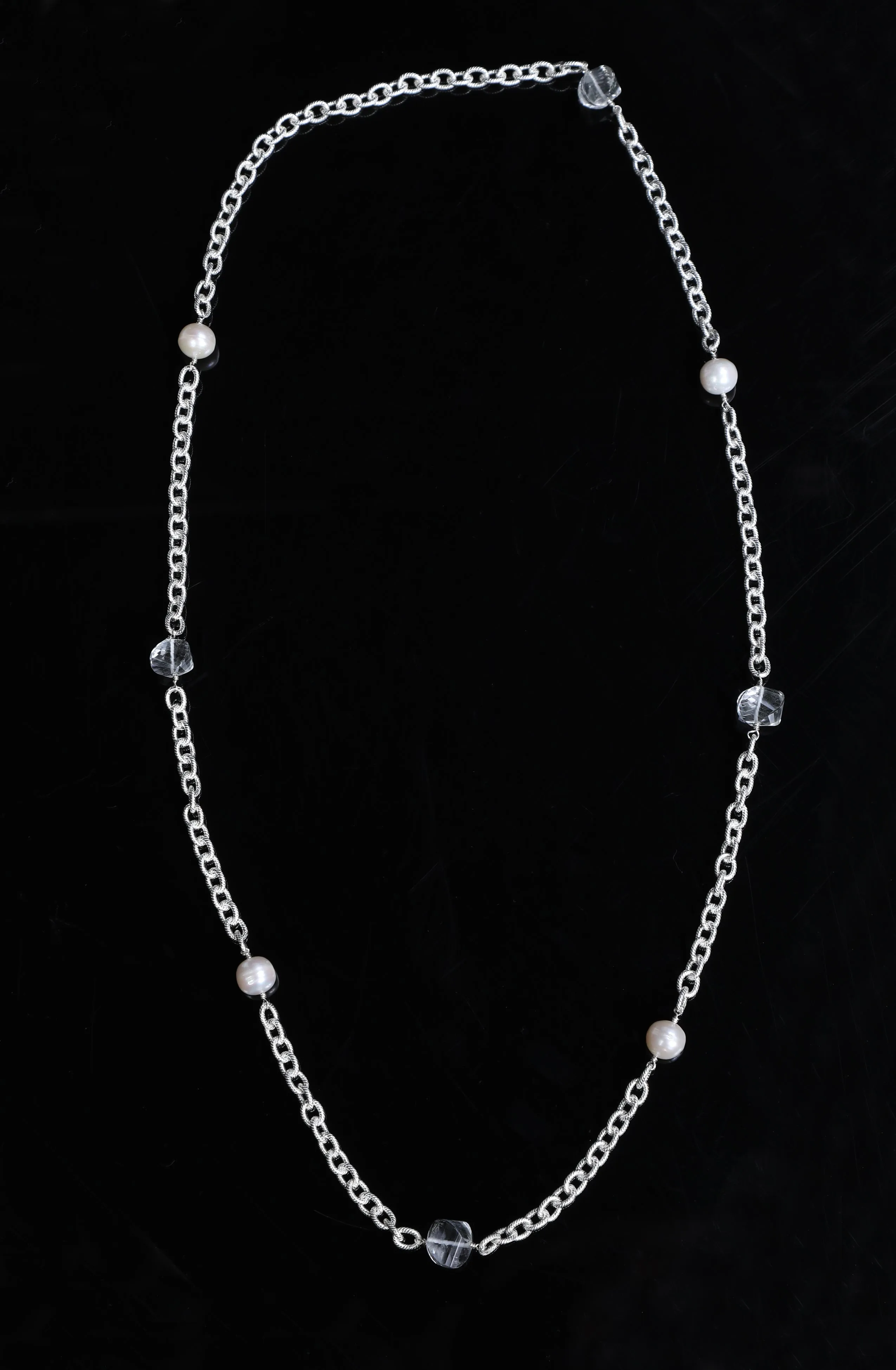 Pearl, Crystal Quartz, and Silver Necklace