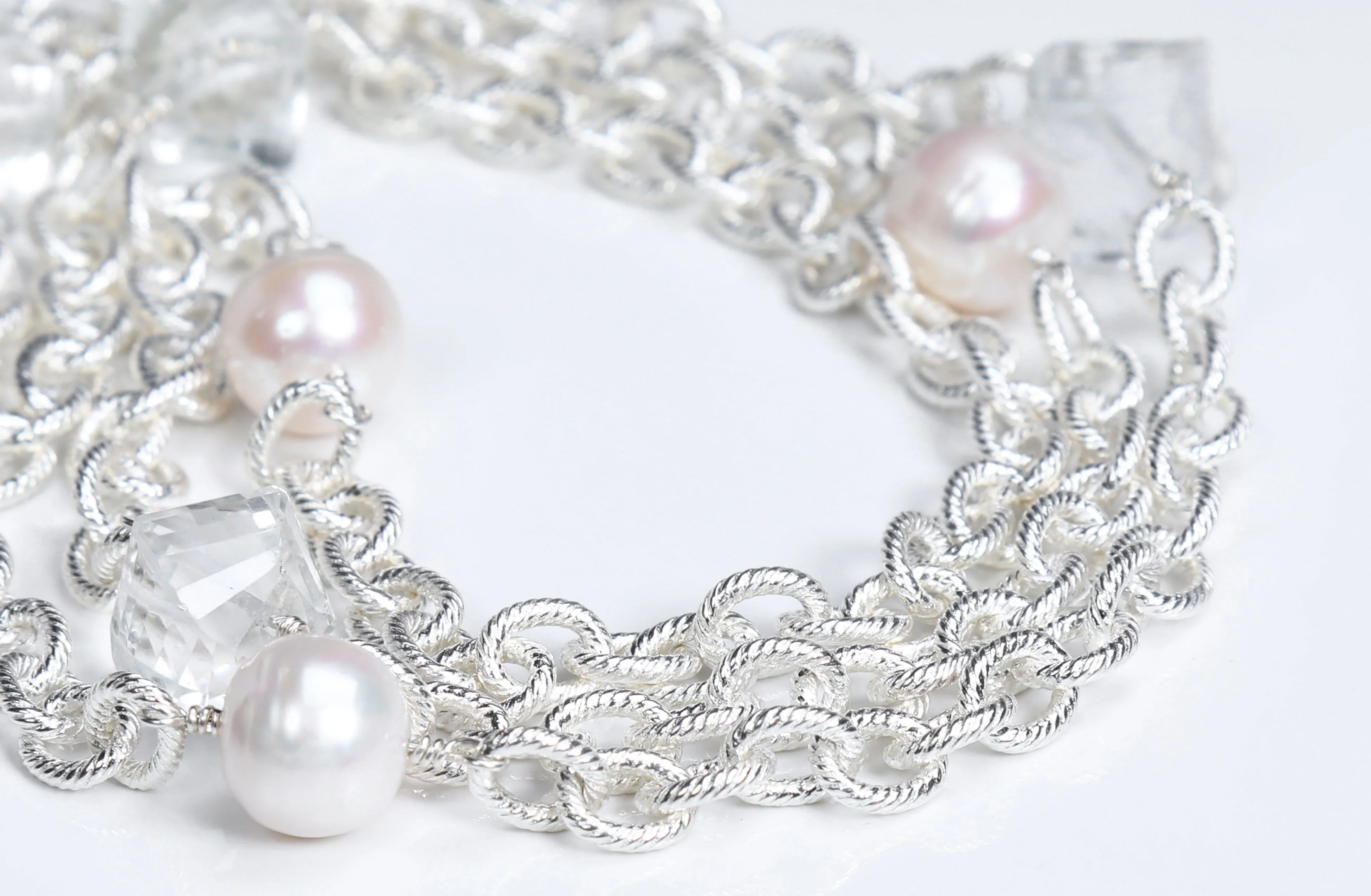 Pearl, Crystal Quartz, and Silver Necklace