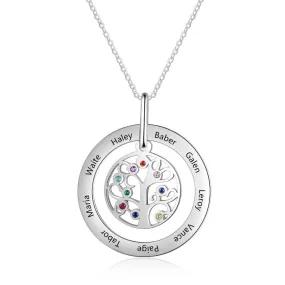 Personalized Family Tree Pendant Necklace with 9 Birthstones