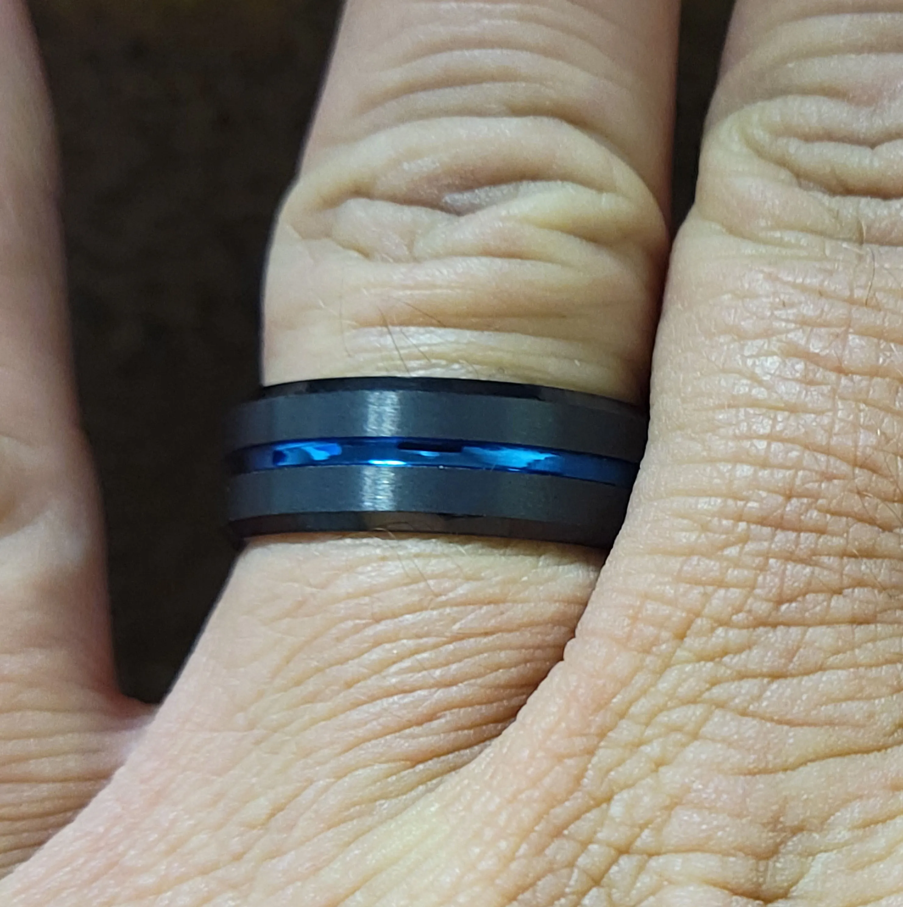 Personalized Men's Blue Line Tungsten Promise Ring - Handwriting Ring