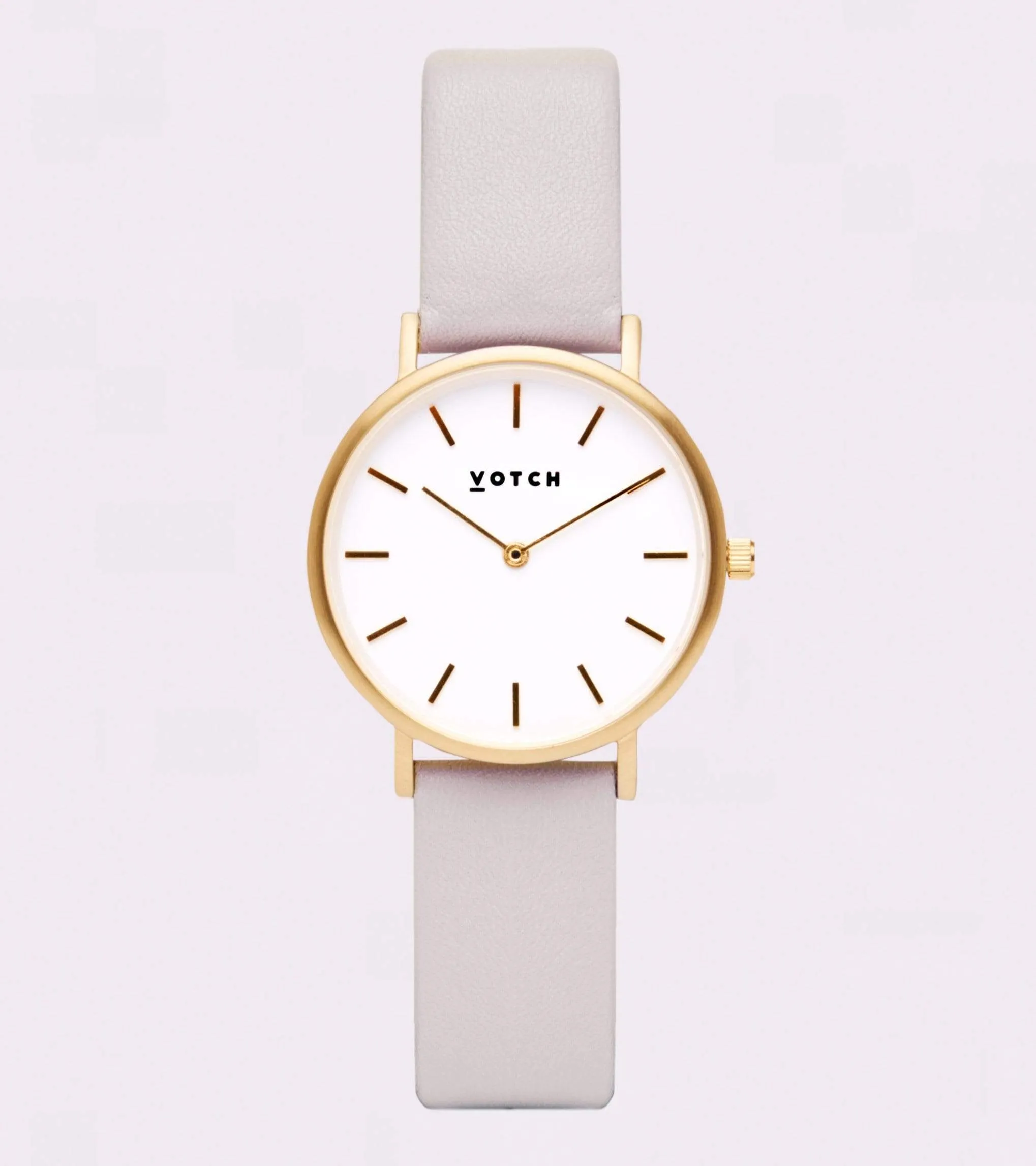 Petite Watch with Gold & White Dial | Light Grey Vegan Leather Strap