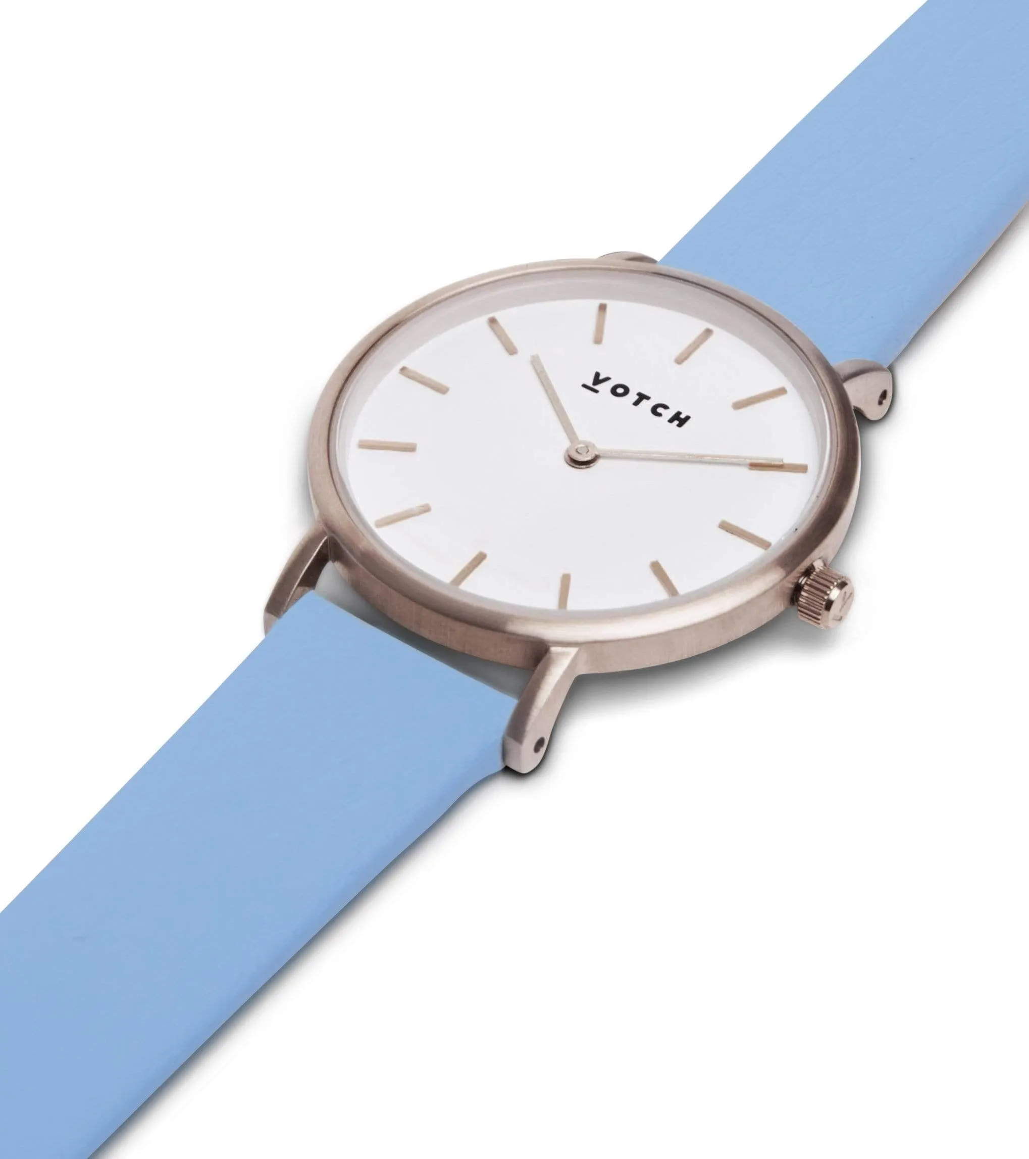 Petite Watch with Silver & White Dial | Sky Blue Vegan Leather Strap